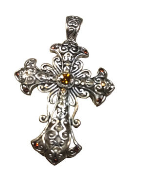 Cross Religious Gold Silver Tone 3" Long Purple Rhinestone Elegant